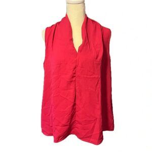 Renee C Sleeveless Drape V-Neck Blouse Berry Red Size Small